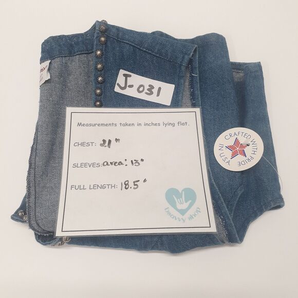 Luskeys Ryon’s Vintage Denim Vest Studded Concho Button USA Western Cowgirl Sz L - Picture 2 of 8